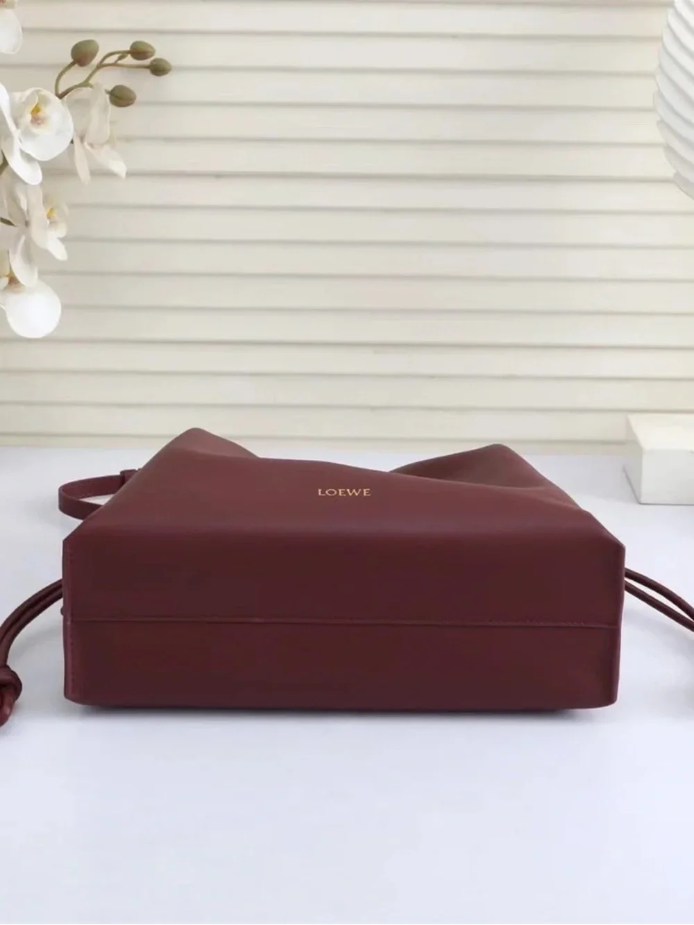 Loewe Burgundy Leather Tote with Knotted Side Straps